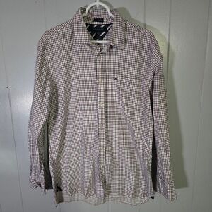 Tommy Hilfiger Men's Custom Fit Button Down‎ Shirt Red Blue Plaid Large